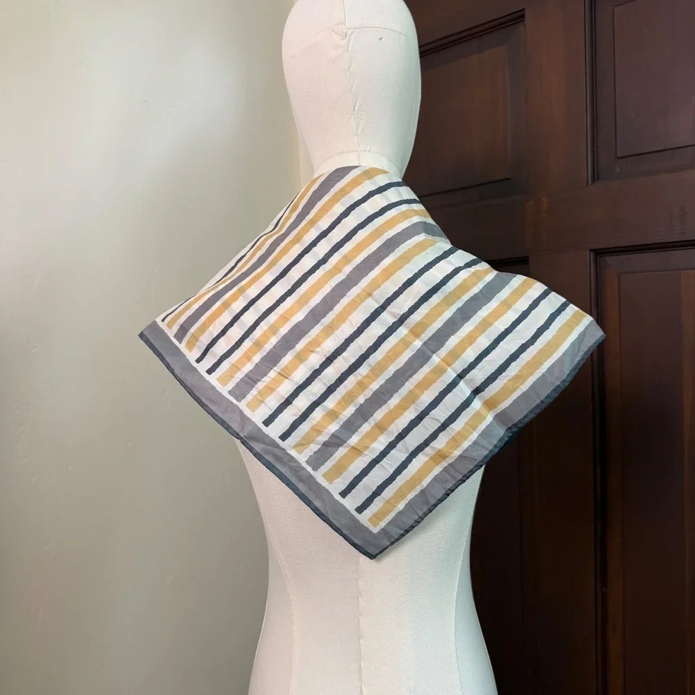 Vera Neumann Striped Silk Scarf Square Vintage | Yellow White Gray | 26